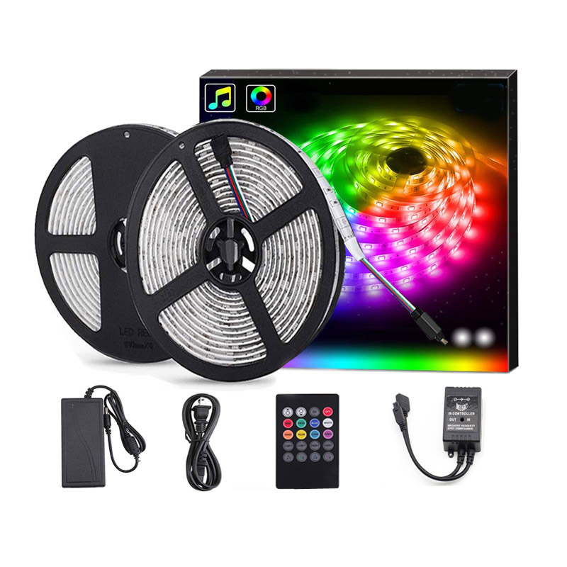 DC12V 16.4ft/5M 30LEDs/M 5050RGB Music LED Light Strip Kit Epoxy Soft Light Multicolor Happy Valley LED Light